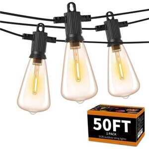 Outdoor String Lights 50 FT, Patio Bulbs with 27 LED Plastic Edison ST38 Bulbs